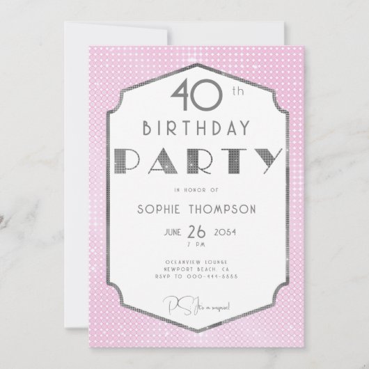 Elegante Gatsby Wit Goud Roze Deco 40e Verjaardag Kaart (Voorkant)