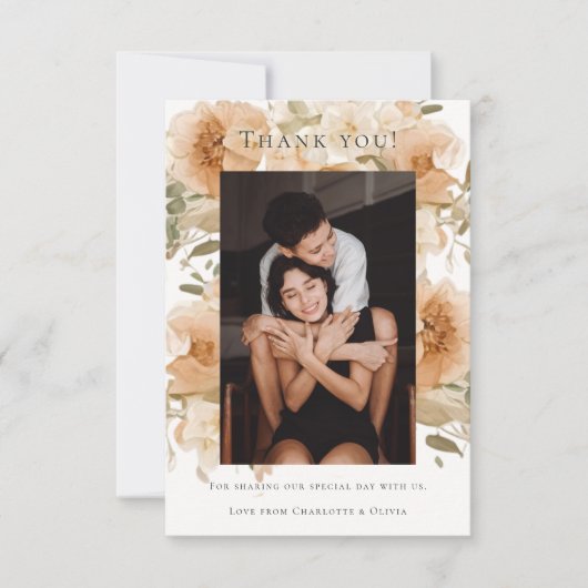 Elegante Gay Bloemen Bruiloft Twee Bruiden Bedankkaart (Voorkant)