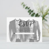 Elegante Gay Bruiloft Twee Grooms in Suits RSVP-ka RSVP Kaartje (Staand voorkant)