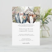 Elegante Gay Garden Wedding Twee bruidegoms in pak Kaart (Staand voorkant)