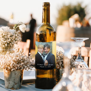 Elegante Gay Huwelijkskoppel Foto Wijn Etiket