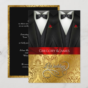 Elegante Gay Trouw-Tuxedo Rode Roos Uitnodiging