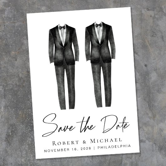 Elegante Gay Trouw Tuxedo Watercolor Save The Date
