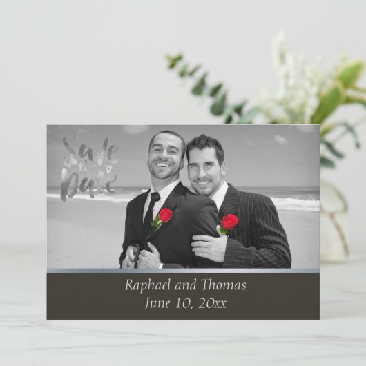 Elegante Gay Tuxedo Save the Date (Staand voorkant)