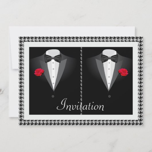 Elegante Gay Wedding Uitnodiging met Twee Tuxedos (Voorkant)
