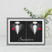 Elegante Gay Wedding Uitnodiging met Twee Tuxedos (Staand voorkant)