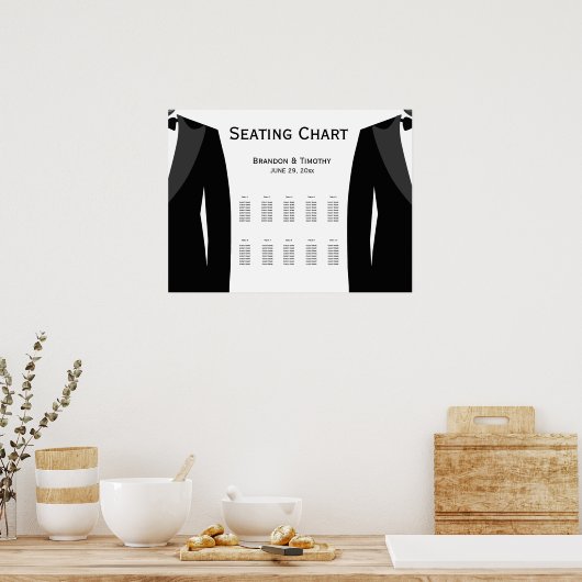 Elegante Gay Wedding Zittafel Zwart-wit Poster (Keuken)