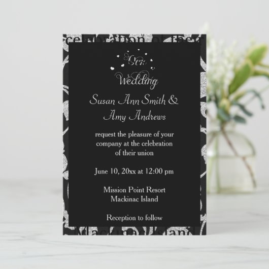 Elegante Gay Zwart en Zilver Bruiloft Uitnodiging (Staand voorkant)