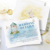 Elegante Gazebo bloemen Doven Bruiloft details Informatiekaartje