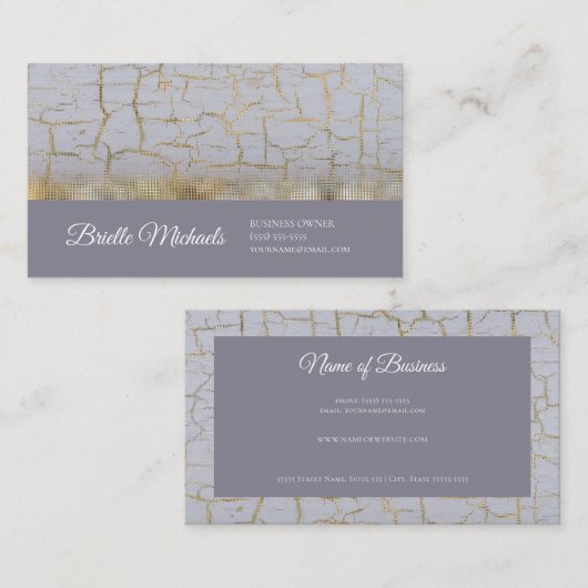 Elegante gebarsten verf stoffige lavendel gouden f visitekaartje (Voorkant / Achterkant)