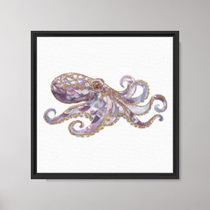 Elegante Gebeadde Octopus Kunst Illustratie Canvas Afdruk