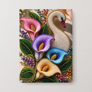 Elegante Gebeadde Zwaan Bloemstuk Button