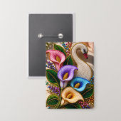 Elegante Gebeadde Zwaan Bloemstuk Button (Voorkant / Achterkant)