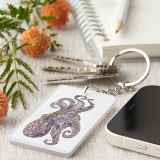 Elegante Gebeadede Octopus Kunst Illustratie Sleutelhanger (Voorkant Rechts)