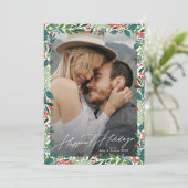 Elegante gebladerte kerst lijst GELUKKIGSTE FEESTD Feestdagenkaart (Staand voorkant)