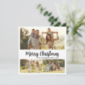 Elegante gebladerte typografie 3 Multi Photo Chris Feestdagenkaart (Staand voorkant)