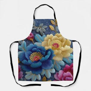 Elegante gebloemde geborduurde look vintage pioenr schort