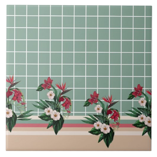 Elegante gebloemde geruit tegeltje (Voorkant)