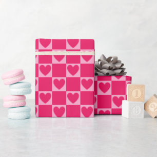 Elegante geblokte harten Raspberry roze rood Cadeaupapier