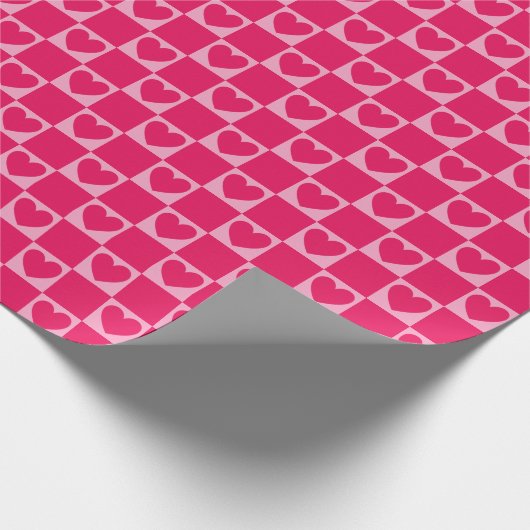 Elegante geblokte harten Raspberry roze rood Cadeaupapier (Hoek)