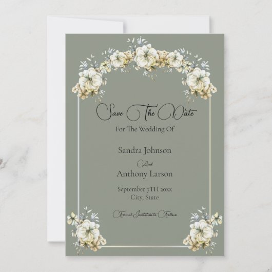 Elegante Gebogen Bloemige Salie Groene Save The Da Date (Voorkant)
