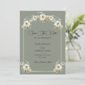 Elegante Gebogen Bloemige Salie Groene Save The Da Date (Staand voorkant)