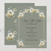 Elegante Gebogen Bloemige Salie Groene Save The Da Date (Voorkant / Achterkant)