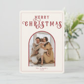 Elegante Gebogen Foto Kerstkaart met Rode Rut (Staand voorkant)