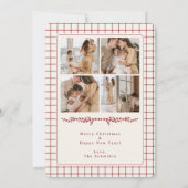 Elegante Gebogen Foto Kerstkaart met Rode Rut (Achterkant)