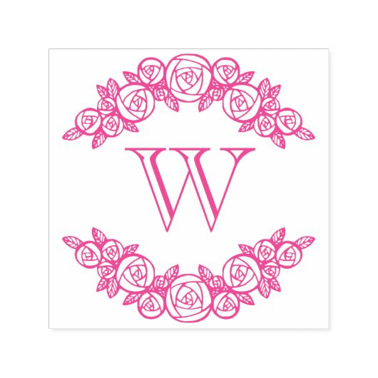 Elegante Gebogen Rozen #1 Ronde Eén Initiaal Zelfinktende Stempel (Design)