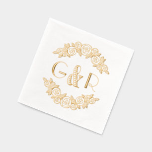 Elegante gebogen Rozen #6 ronde twee Initiaal Folie Servetten