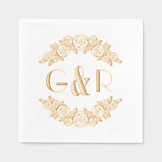 Elegante gebogen Rozen #6 ronde twee Initiaal Folie Servetten (Voorkant)