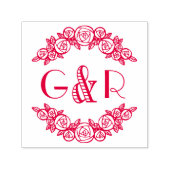 Elegante gebogen Rozen #6 ronde twee Initiaal Zelfinktende Stempel (Design)