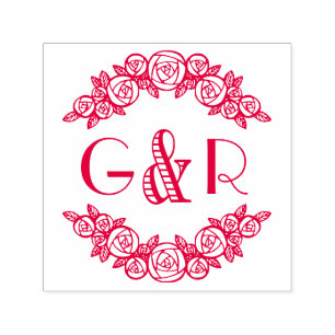 Elegante gebogen Rozen #6 ronde twee Initiaal Zelfinktende Stempel