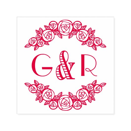 Elegante gebogen Rozen #6 ronde twee Initiaal Zelfinktende Stempel (Design)