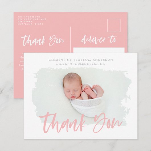 Elegante geboorte aankondiging foto dank u (Voorkant / Achterkant)