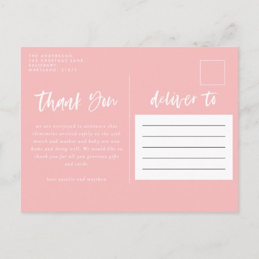 Elegante geboorte aankondiging foto dank u (Achterkant)