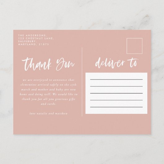 Elegante geboorte aankondiging foto dank u (Achterkant)