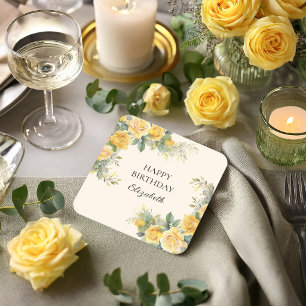 Elegante Geboorte Verjaardagsfeest met Gele Rozen Kartonnen Onderzetters