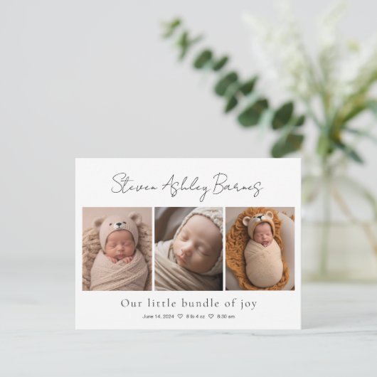 Elegante geboorteaankondigingskaarten voor baby's briefkaart (Staand voorkant)