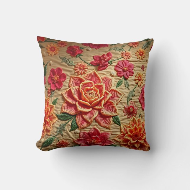 Elegante geborduurde bloemenprint accentkussen kussen (Voorkant)
