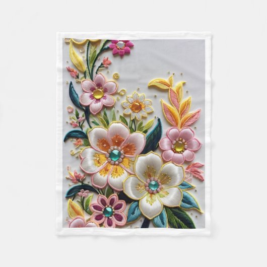 Elegante Geborduurde Bloemstijl Fleece Deken (Voorkant)