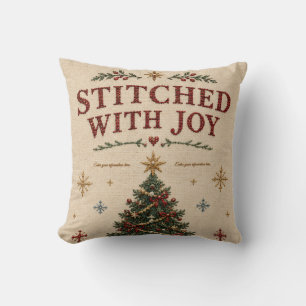 Elegante Geborduurde Kerst, Vintage Naaldkant Kussen