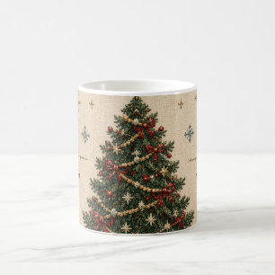 Elegante Geborduurde Kerst, Vintage Naaldwerk Magische Mok