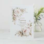 Elegante Geborduurde Roze Bruiloft Kaart (Staand voorkant)