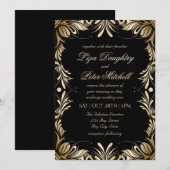 Elegante geborstelde gouden border bruiloft kaart (Voorkant / Achterkant)