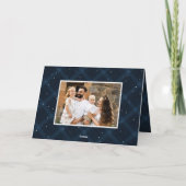 Elegante geborstelde Navy Plaid 4 foto Feestdagen Kaart (Achterkant)