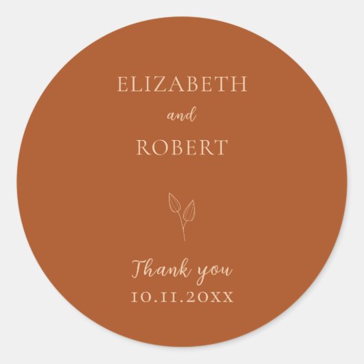 Elegante gebrande Sinaasappel bruiloft terracotta  Ronde Sticker (Voorkant)