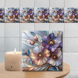 Elegante gebrandschilderde bloemendesign in zachte tegeltje