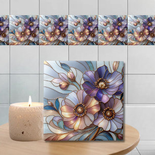 Elegante gebrandschilderde bloemendesign in zachte tegeltje